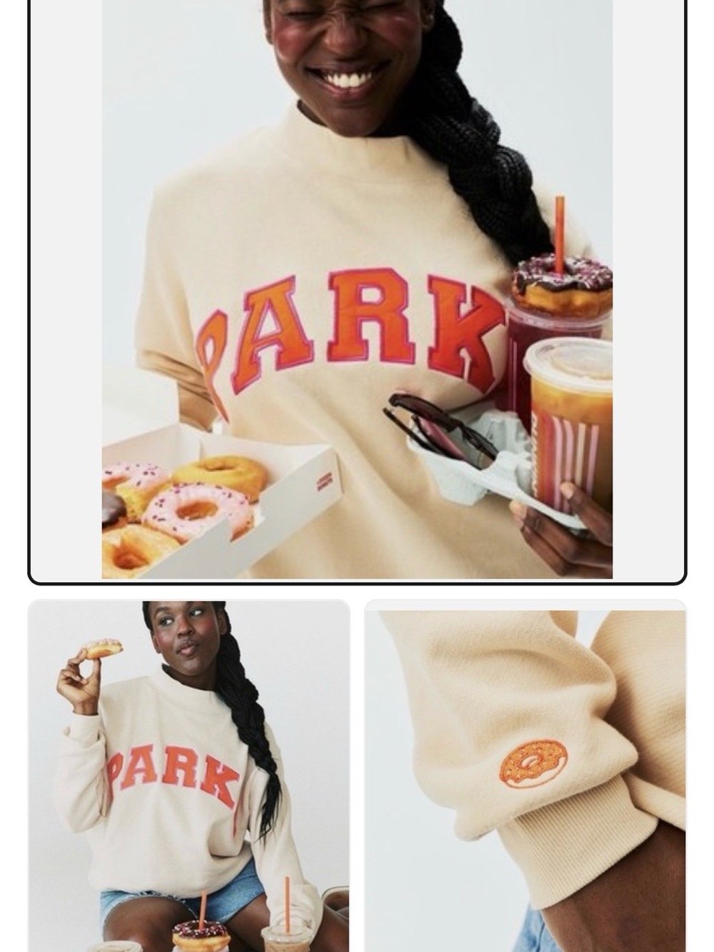 The PARKE x Dunkin' Women's L Brown Pink Logo Graphic Pullover Mock Neck L/XL